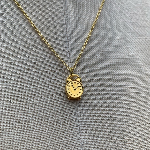 NWT Sterling Silver Plated Gold Tone Chain & Alarm Clock Charm Necklace - Picture 2 of 10
